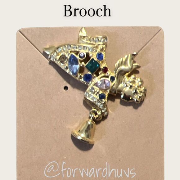 Christopher Radko Angel Ringing Bell Brooch Embellished with Multicolored Glass - Picture 5 of 8